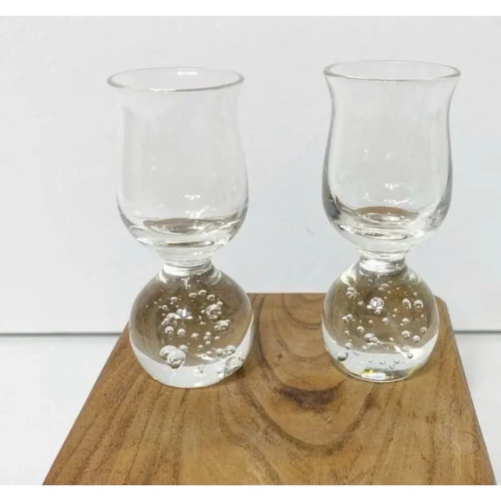 Vintage Clear Bubble Ball Base Shot Glasses Set Of 2 Tequila Retro Barware Glass